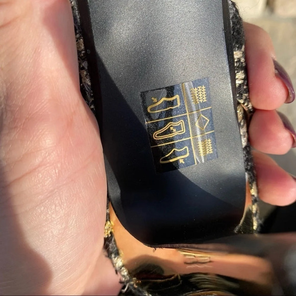 J. Renee black and gold Lacee tweed pointy toe sling back high heel Sz 9 - Picture 11 of 13